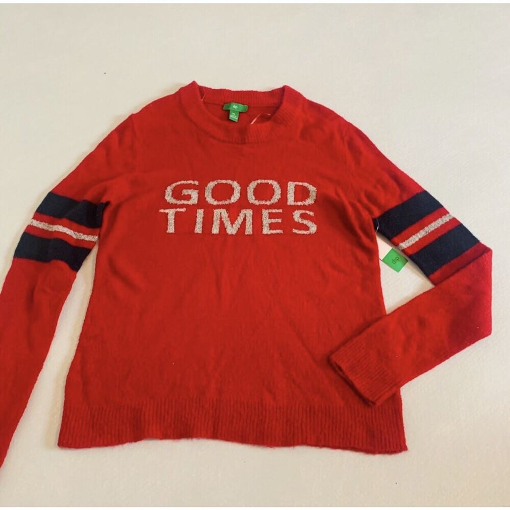 Red Knitted Sweater Print "GOOD TIMES" Long Sleeves, Size XL